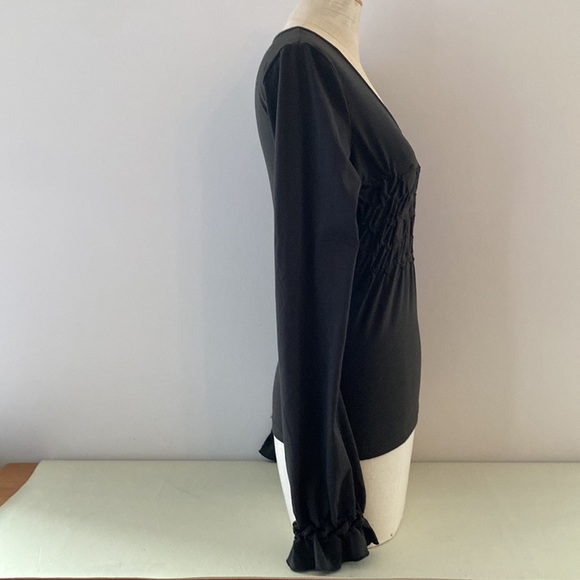 Dex Fresh Products long sleeved dark green peasant top with shirred bodice. Sz 2 - Picture 6 of 12